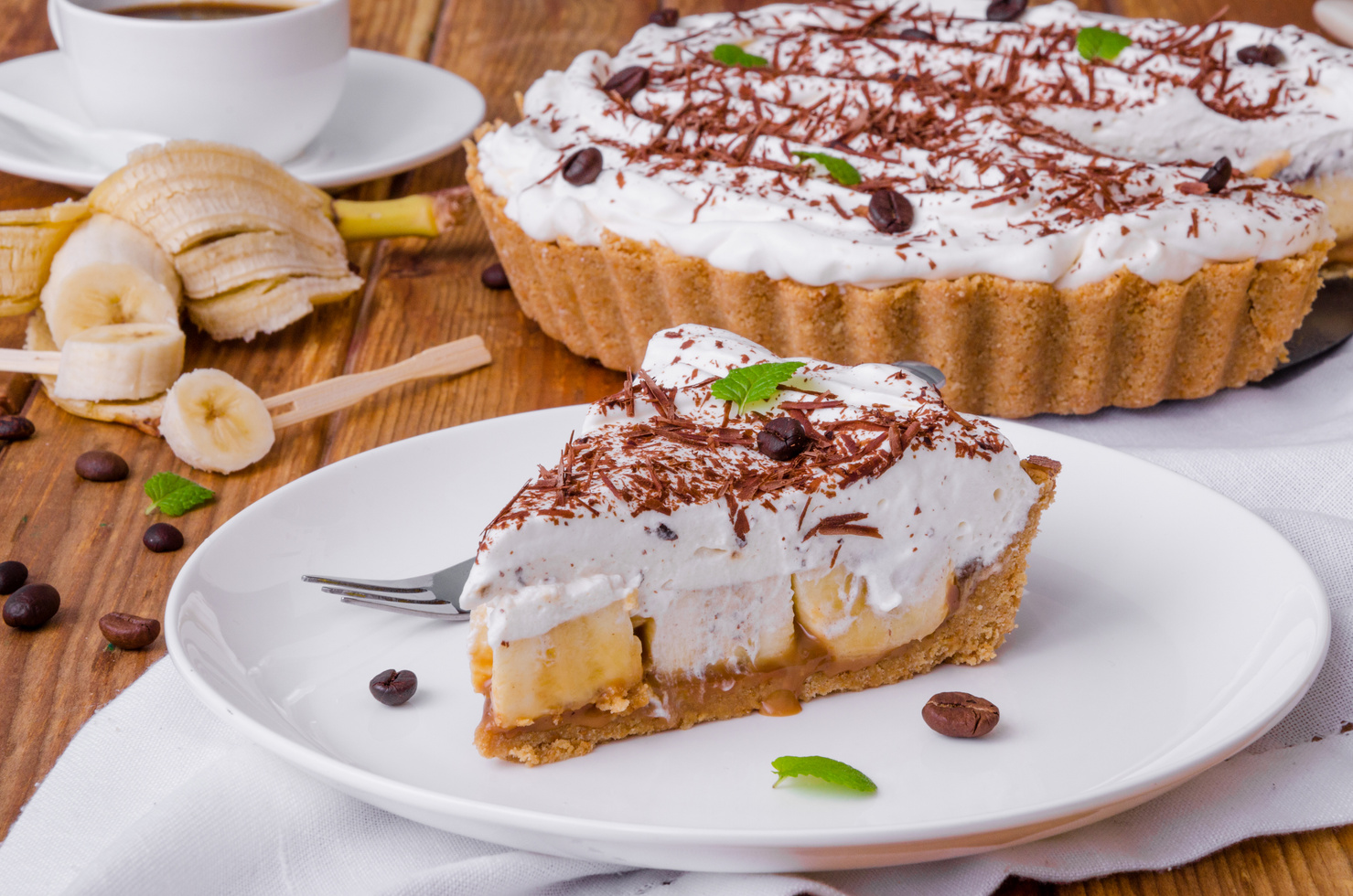 Banoffee Pie with Bananas, Whipped Cream, Chocolate, Coffee